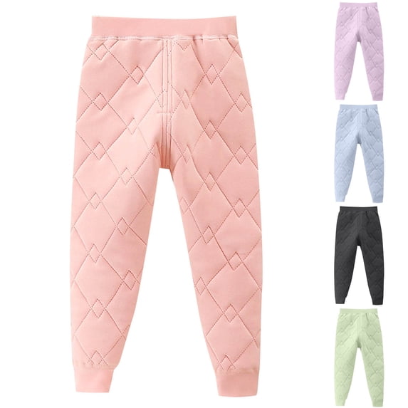 Nilvkv Girls Sweatpants, Kids Pants, Quilted Fleece Lined Thermal Joggers with Elastic Waist and Cuffed Legs built for Winter Gray 4-5 Years