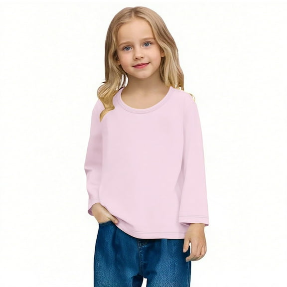 Nilvkv Girls T Shirts, Boys T Shirts, Boy's and Girl's Spring and Fall Thin Base Shirt Solid Color Long Sleeved Round Neck T-shirt Top
