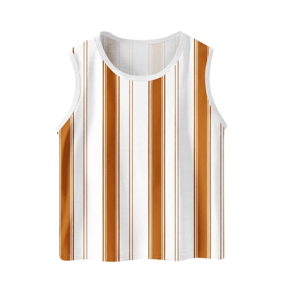 Nilvkv Girls Tanks, Girls Tank Tops, Youth Striped Sleeveless Round Neck Top Casual Brown 12-13 Years
