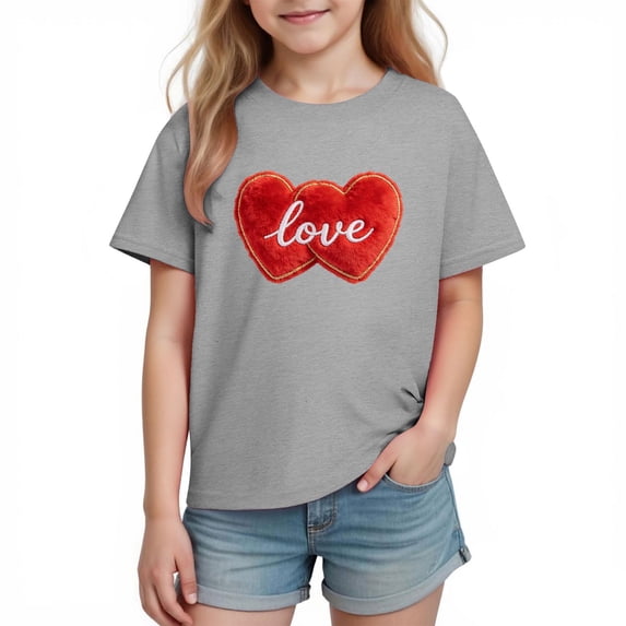 Nilvkv Girls Tee Shirts, Shirts for Girls, Sweet Print Short Sleeve Cotton Top Casual Summer Gray 7-8 Years