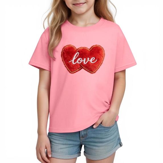 Nilvkv Girls Tee Shirts, Shirts for Girls, Sweet Print Short Sleeve Cotton Top Casual Summer Pink 3-4 Years