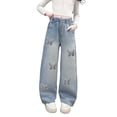thumbnail image 1 of Nilvkv Girls Wide Leg Jeans, Jeans for Girls, Wide Leg Denim with Butterfly Applique, Elastic Waist and Side Pockets for Everyday Wear Blue 14-15 Years, 1 of 4