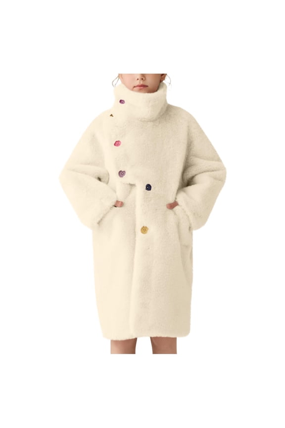 Girls Winter Coat, Girls Fashion, Solid Color Faux Mink Fur Mid Length Winter Coat Thick Warm Outerwear White 4-5 Years White 4-5 Years