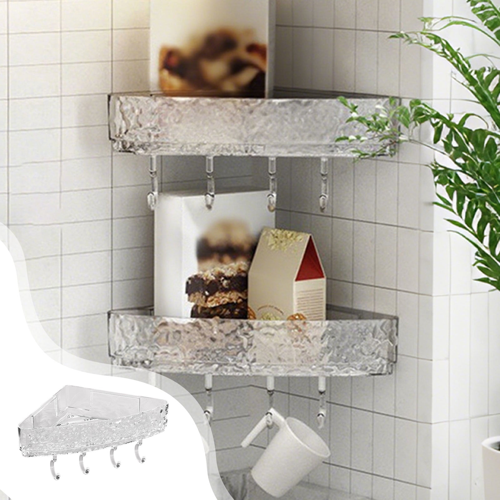 Nilvkv Glacier Pattern Shower Rack with 4 Hooks No Drilling Adhesive ...