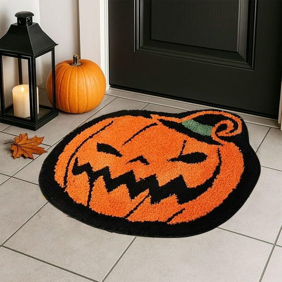 Nilvkv Halloween Bathroom Decor Rug, Large Thanksgiving Bath Mat, Pumpkin Tufted Rug Spooky Gothic Doormat Non Slip Area Carpet, Floor Mat for Front Door, Living Room, Bedroom