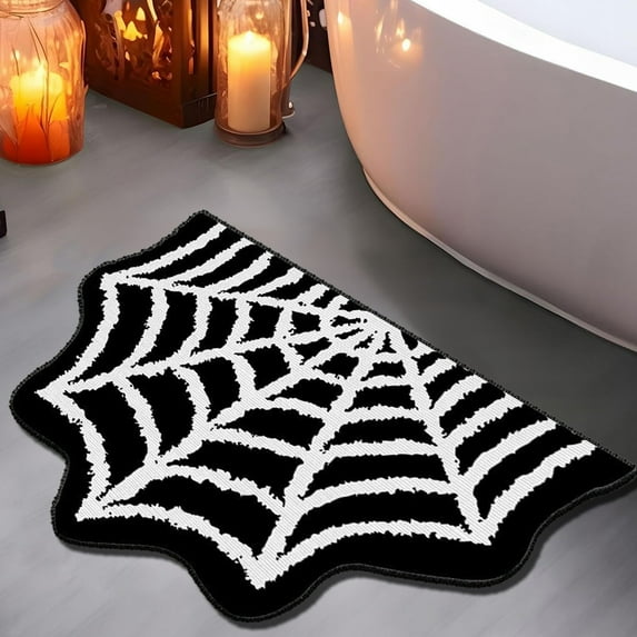 Nilvkv Halloween Bathroom Decor Rug, Large Thanksgiving Bath Mat, Spider Web Tufted Rug Spooky Gothic Doormat Non Slip Area Carpet, Floor Mat for Front Door, Living Room, Bedroom