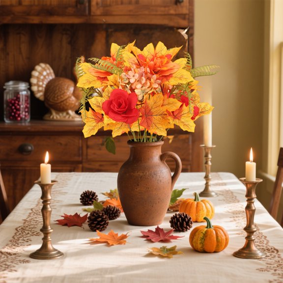 Nilvkv Halloween Maple Leaf Bouquet Pumpkin Bouquet Artificial Flower Bouquet Fake Flowers, Halloween Decor, Thanksgiving Decorations, Fall Decor