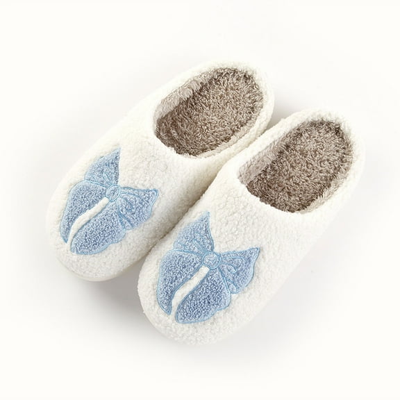 Nilvkv House Slippers, Closed Toe Sandals, Women's Fashion And Casual Comfortable Home Bow Warm Winter Thick-Soled Soft-Soled Shoes Thick Slippers