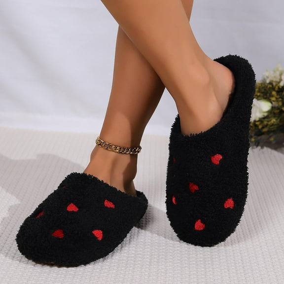 Nilvkv House Slippers, Closed Toe Sandals, Women's Fashion Casual Home Indoor And Outdoor Solid Color Heart-Shaped Slippers Plus Velvet Warm One-Foot Slippers