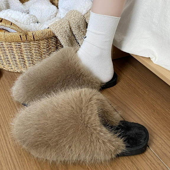 Nilvkv House Slippers, Closed Toe Sandals, Women's Fashion Casual Home Indoor And Outdoor Solid Color Slippers With Velvet For Warmth And One-Foot Slippers