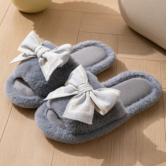 Nilvkv House Slippers, Open Toe Sandals, Women's Fashion Casual Home Indoor And Outdoor Slippers Plus Velvet Warm Bow Slip-On Slippers