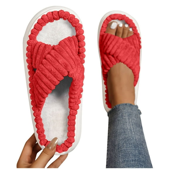 Nilvkv House Slippers, Open Toe Sandals, Women's Fashion Casual Winter Furry Strap Home Friendly Flat Slippers