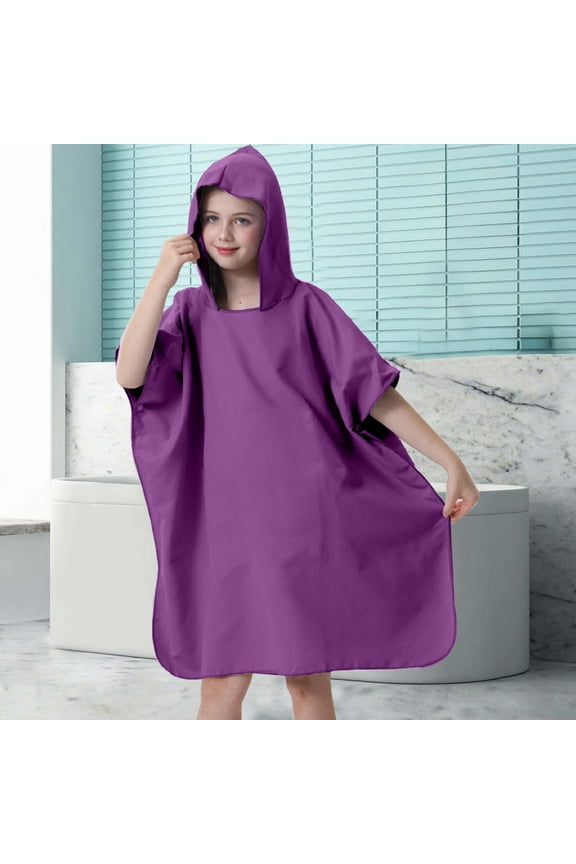 Kids Beach Changing Robe Hooded Towie Surf Poncho with Pocket 60x60CM Quick Dry Swim Surfing Cover Up for Boys Girls 5-13 Years Multiple Colors