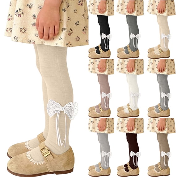 Nilvkv Leggings for Girls, Girls Pants, Cotton Knit Tights in Solid Color with Bow Detail for Casual Dance and Play Brown 5-6 Years
