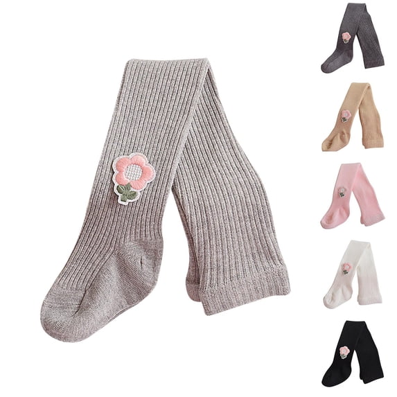 Nilvkv Leggings for Girls, Girls Pants, Ribbed Knit Footed Leggings with Flower Patch, perfect for Spring and Fall Pink 1-2 Years