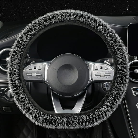 Nilvkv Long Plush Furry Car Steering Wheel Cover Winter Warm Fluffy Handle Grip No Inner Ring Universal Fit Gray Brown, Car Accessories
