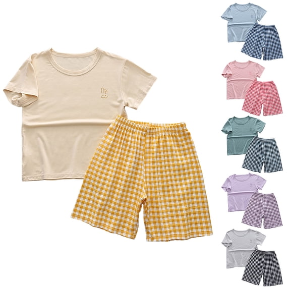 Nilvkv Loungewear Set, Girls Short Sets, Short Sleeve Round Neck Top and Shorts Set Lightweight Clothes Loungewear Summer Red 10-12 Years