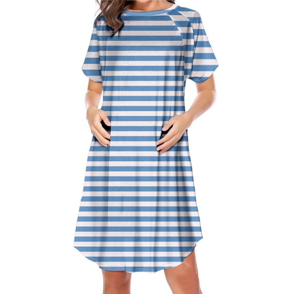 Nilvkv Maternity Dress, Maternity Dresses, Print Short Sleeve Round Neck Side Zip Nursing Knee Length Sleepwear One Piece Blue XL