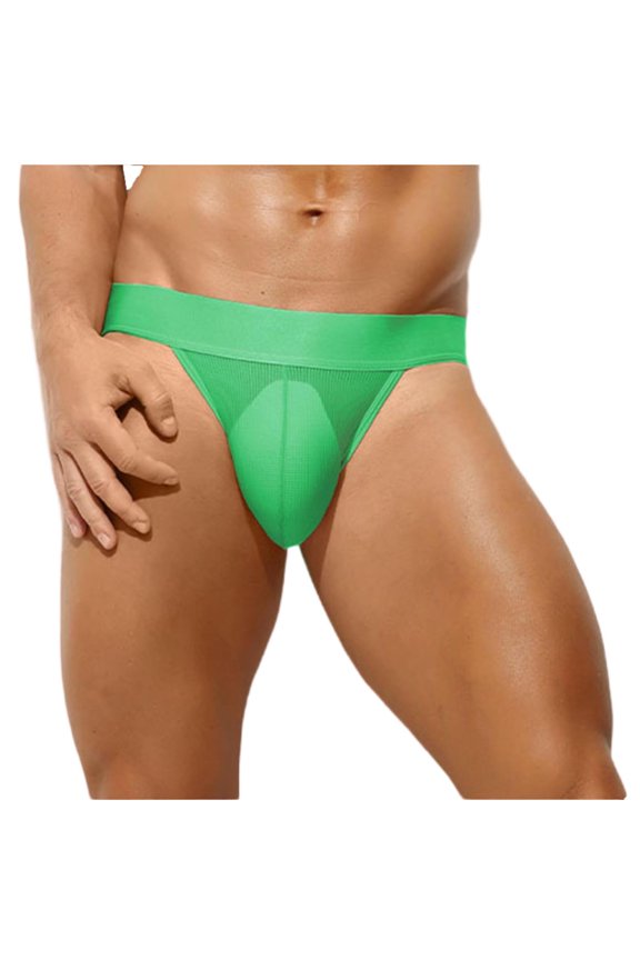 Mens G String, Mens Underwear, Semi Sheer Ice Silk Pouch Breathable Active Comfort Thin Low Rise Double G String Green M
