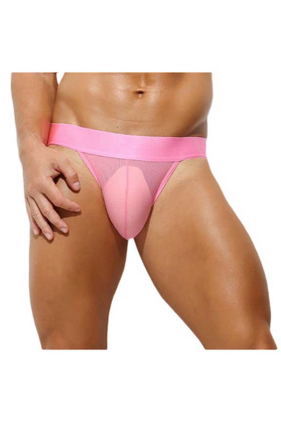 Mens G String, Mens Underwear, Semi Sheer Ice Silk Pouch Breathable Active Comfort Thin Low Rise Double G String Pink L