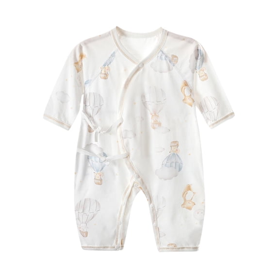 Nilvkv Newborn Onesies, Newborn Sleepers, Toddler Bear Print Long Sleeve Kimono Romper Soft Cotton Lightweight Breathable Summer One-Piece White 3-6 Months