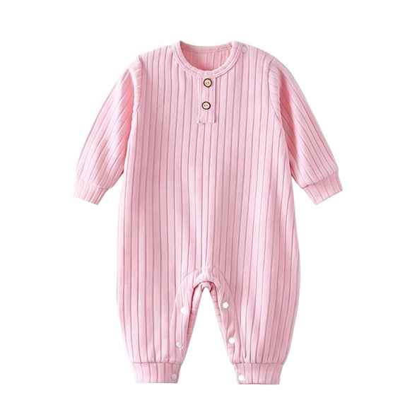Nilvkv Newborn Onesies, Newborn Sleepers, Toddler Ribbed Round Neck Long Sleeve Romper Soft Cotton Lightweight Breathable Spring Summer One-Piece Pink 18-24 Months
