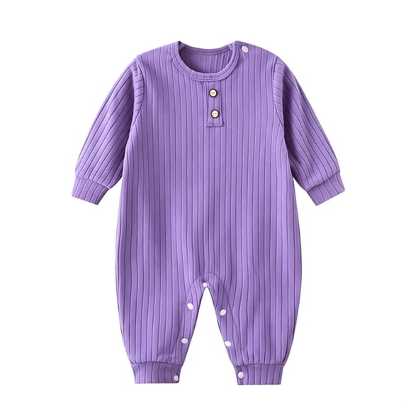 Nilvkv Newborn Onesies, Newborn Sleepers, Toddler Ribbed Round Neck Long Sleeve Romper Soft Cotton Lightweight Breathable Spring Summer One-Piece Purple 12-18 Months