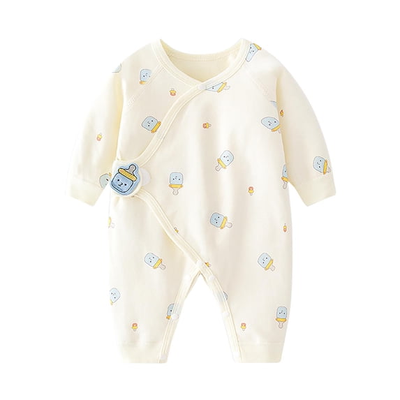 Nilvkv Newborn Onesies, Newborn Sleepers, Toddler Creative Print Long Sleeve Footed Romper Spring Fall Beige 1-3 Months