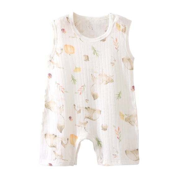 Nilvkv Newborn Sleepers, Newborn Onesies, Toddler Creative Print Sleeveless Snap Front Romper Lightweight Summer White 12-18 Months