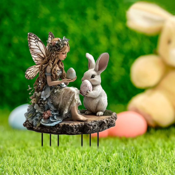 Nilvkv Outdoor Easter Bunny Garden Stake Metal Ground Insert Decor for Yard Patio Spring Holiday Lawn Ornament Vintage Rabbit Statue for Pathway Flower Pot