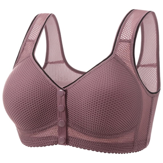 Nilvkv Plus Size Bras, Front Closure Bras for Women, Black Trim Plus Size Front Closure Thin Mesh Breathable Comfort Wireless Cotton Lined Bra Purple 36BC
