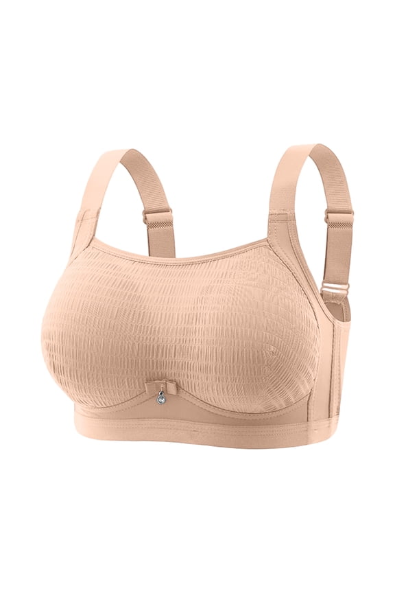 Plus Size Bras, Minimizer Bras for Women, Thin Side Support Open Back Anti Slip Wireless Push Up Comfort Bra Beige 42BCD