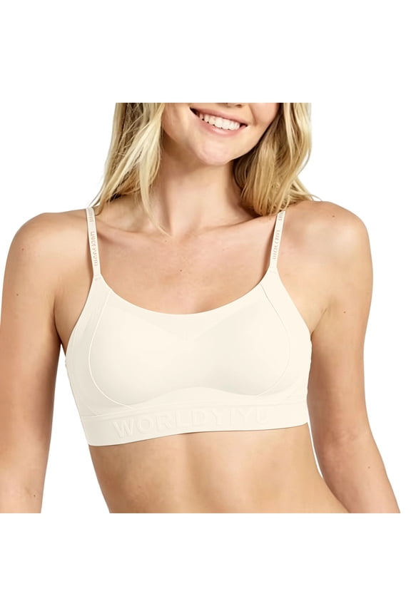 Posture Support Bra, Push Up Bra, Soft Support Lift Letter Strap Invisible Fixed Cup Push Up Enhancer Crisscross Seamless Open Back Bra Beige 36BC