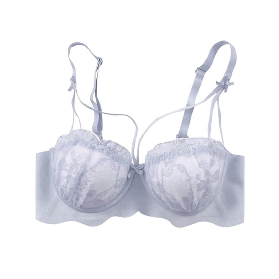 Nilvkv Push Up Bra No Underwire, Full Coverage Bras for Women, Embroidered Lace Back Hook Thin Breathable Comfort Wireless Everyday Bra Blue 34ABC