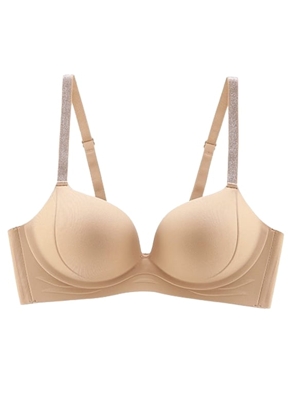 Racerback Bras for Women, Push Up Bra, Solid Thin Strap Back Hook Breathable Push Up Open Back Everyday Bra Beige 38ABC