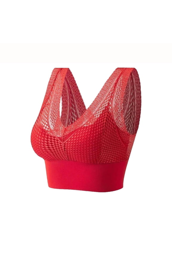 Racerback Bras for Women, Sports Bra, Regular Size Strap Wireless Solid Seamless Deep Plunge Modest Active Bra Red 36BC
