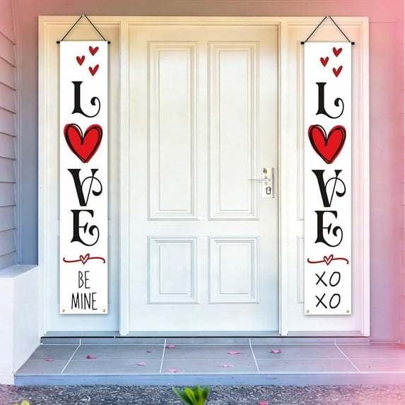 Nilvkv Romantic Red Valentine's Day Door Couplets and Banner Set - Non-Woven Fabric Hanging Decor for Festival Party Home Decorations