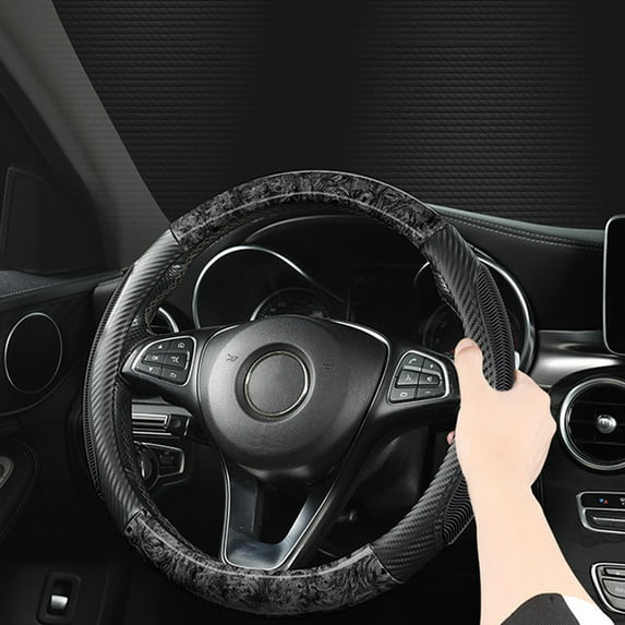 Nilvkv Round Wood Grain Pattern Steering Wheel Cover Perforated for Breathability and Elegant Style, Car Accessories