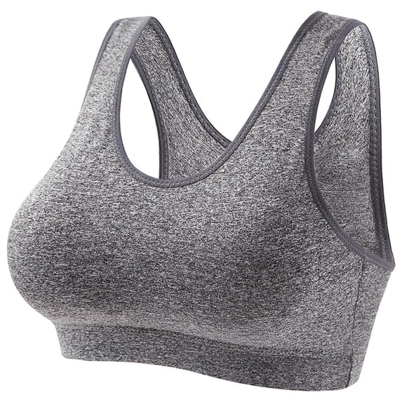 Nilvkv Sports Bra with Sewn In Pads, Racerback Bras for Women, Active One Piece Fixed Cup Anti Shake Push Up Yoga Cami Spaghetti Strap Open Back Bra Gray 36BC