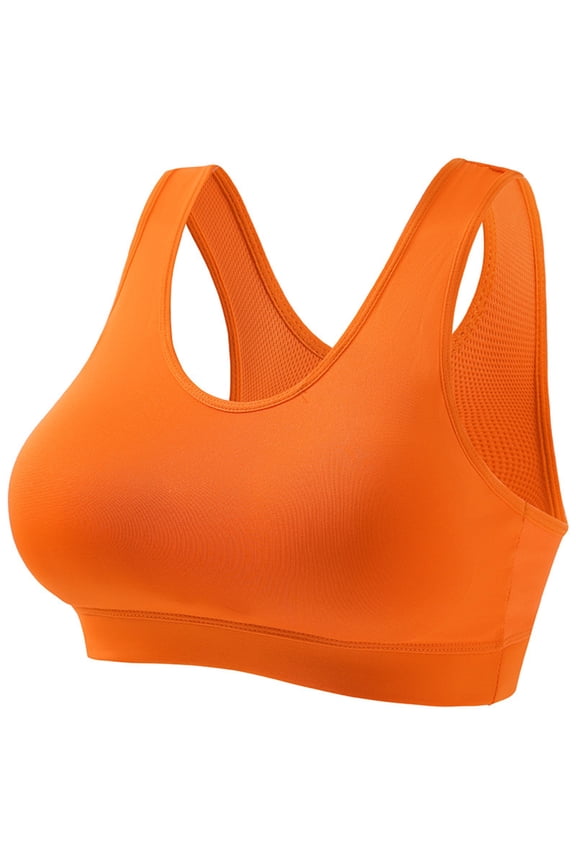 Sports Bra with Sewn In Pads, Racerback Bras for Women, Active One Piece Fixed Cup Anti Shake Push Up Yoga Cami Spaghetti Strap Open Back Bra Orange 36BC