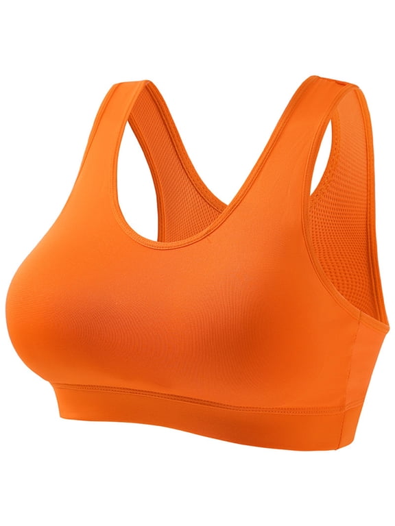Sports Bra with Sewn In Pads, Racerback Bras for Women, Active One Piece Fixed Cup Anti Shake Push Up Yoga Cami Spaghetti Strap Open Back Bra Orange 38BC
