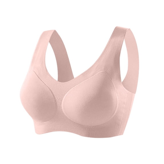 Nilvkv Sports Bra with Sewn In Pads, Racerback Bras for Women, Fully Fixed Cup Seamless Wireless Active Bra Thin Bandeau No Hook Pink 34ABC