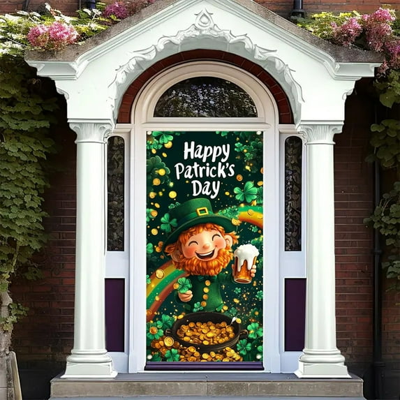 Nilvkv St. Patrick's Day Door Cover Door Ireland Outdoor Holiday Decoration Arrangement Vertical Hanging Flag Holiday Products