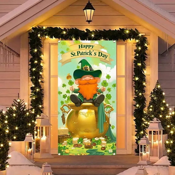 Nilvkv St. Patrick's Day Door Cover Door Ireland Outdoor Holiday Decoration Arrangement Vertical Hanging Flag Holiday Products