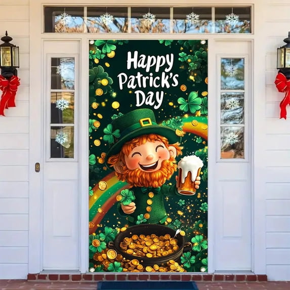 Nilvkv St.Patrick's Day Door Cover, 180x90CM/35.4x70.8" Holiday Banner Background Curtain for Party Supplies Home Decor, St Patricks Day Decorations