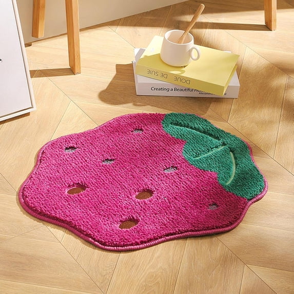 Nilvkv Strawberry Bath Mat Fruit Bathroom Rugs for Living Room and Bedroom, Non Slip Small Washable Rug Strawberry Bathroom Decor (18.9x23.62in)