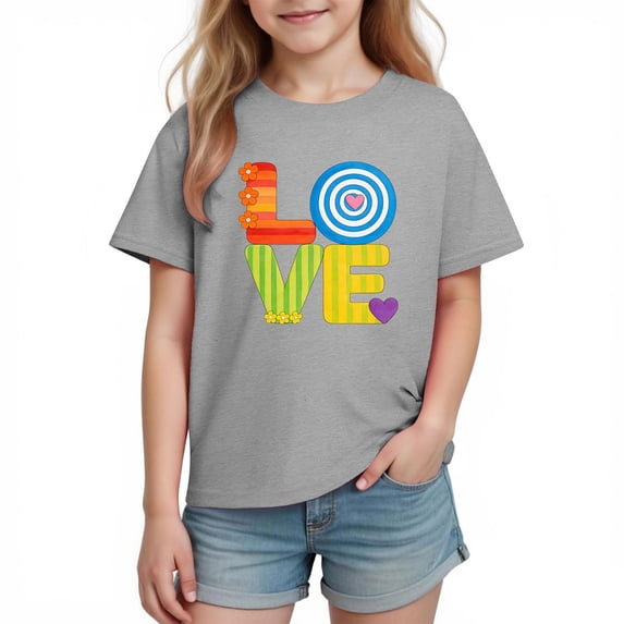 Nilvkv Toddler Girl Shirts, Toddler T Shirts, Toddler Heart Print Short Sleeve Top Lightweight Breathable Casual Summer Gray 9-10 Years