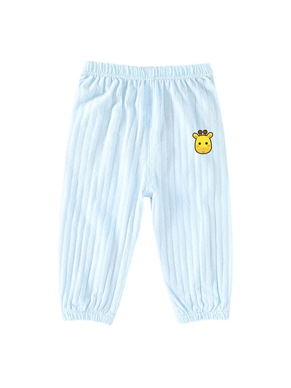 Toddler Pants, Pants for Boys, Toddler Ribbed Elastic Waist Print Casual Pants Breathable Loose Fit Summer Blue 12-18 Months