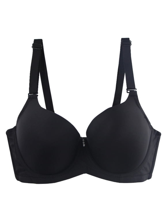 Underwire Bras for Women, Plus Size Bras, Solid Thin Underwire Lift Anti Sag Push Up Cup Bra Black 46BC