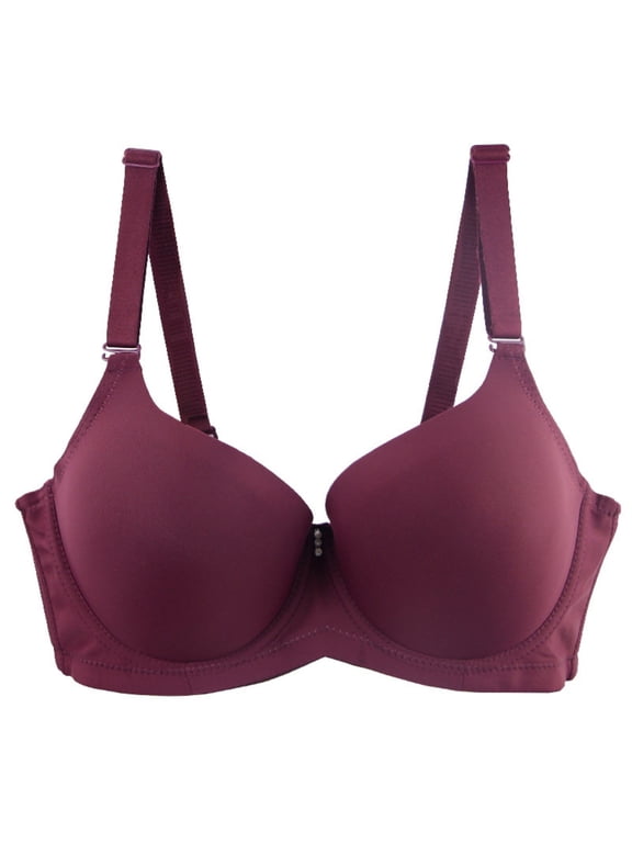 Underwire Bras for Women, Plus Size Bras, Solid Thin Underwire Lift Anti Sag Push Up Cup Bra Red 44BC